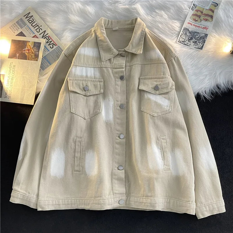 

Мужская джинсовая куртка на пуговицах, Повседневная Свободная джинсовая куртка из хлопка с эффектом потертости, верхняя одежда, Y02, осень 2024