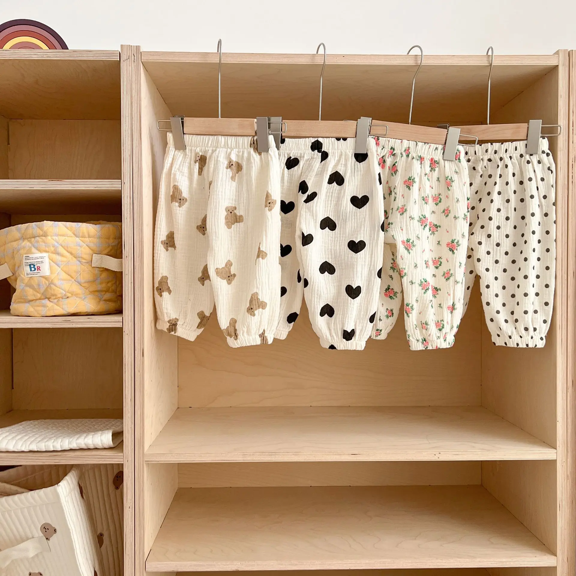 Summer Infant Baby Girls Cartoon Pants Printing Flower Heart-Shaped Trousers Muslin Ventilate Loose Trousers Baby Clothing baby trousers baby leggings