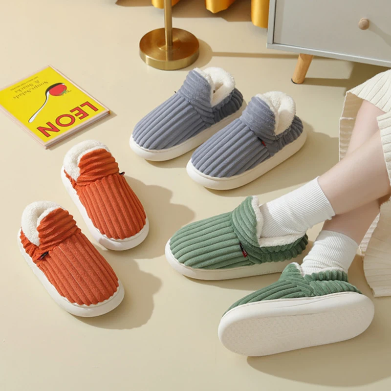 Cotton Corduroy Soft Plush Slippers Warm Anti Slip Shoes