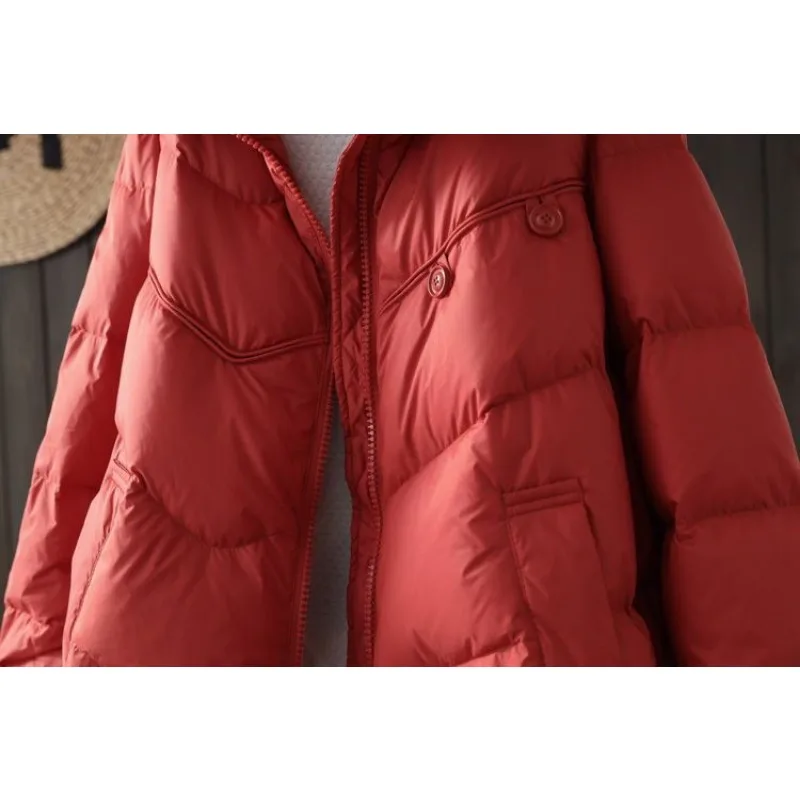 2023 New Women White Duck Down Jacket Winter Coat Female Short-length Loose Parkas Thicken Outwear Fashion Stand Collar Overcoat