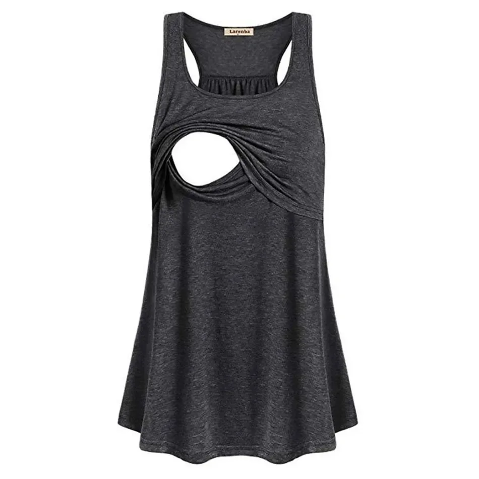 Summer Japanese and Korean Pregnant Women's Solid Breastfeeding Tank Top New Elastic Round Neck Sleeveless Versatile European a