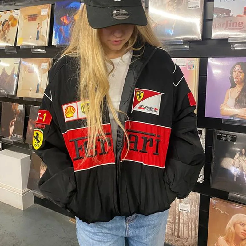 Motorcycle Jacket Motorcycle Clothing Autumn/Winter Printed Embroidered Cotton Jacket For Men And Women Loose Warm