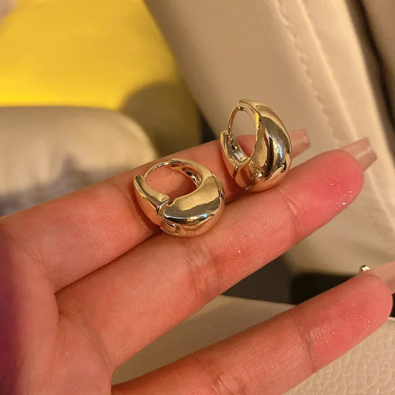 925 Sterling Silver Smooth Gold Round Chunky Hoop Earrings for Women Round Circle Earrings Jewelry Prevent Allergy Party Gift silver hoop earrings silver earrings hoop earrings womens earrings gold earrings