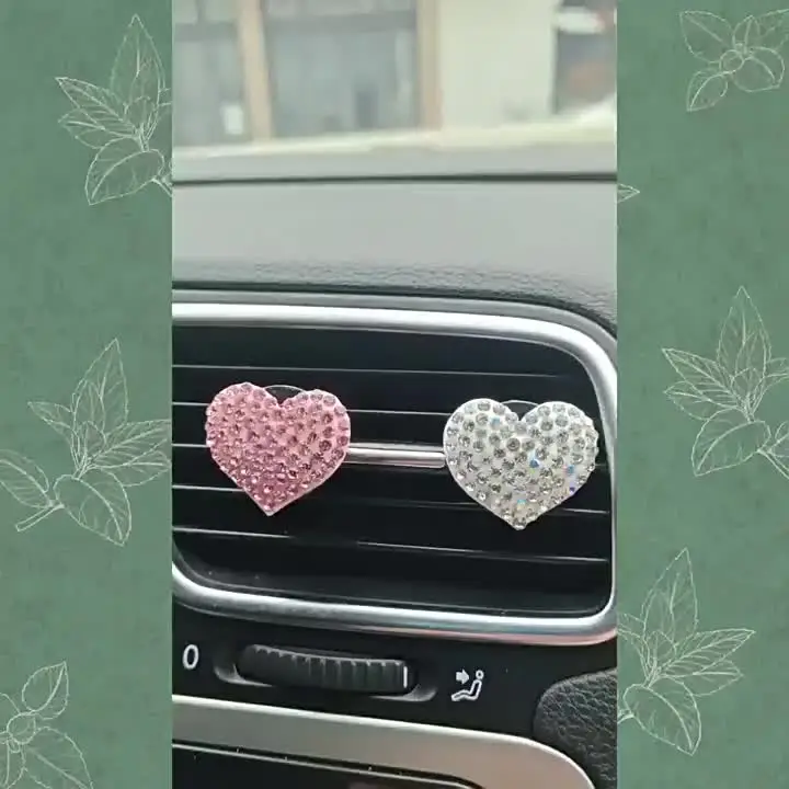 Clip per bocchetta dell'aria a forma di cuore con strass, per auto, con strass, decorazione per interni, accessori carini per donne (rosa) + gancio per maschera a girasole