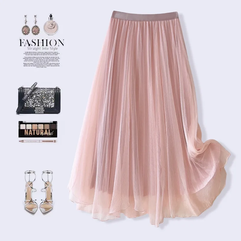 

Women Elastic High Waist Fashion A-Line Elegant Chic Daily Streetwear Simple Casual All-match Harajuku Solid Skirt Clothing