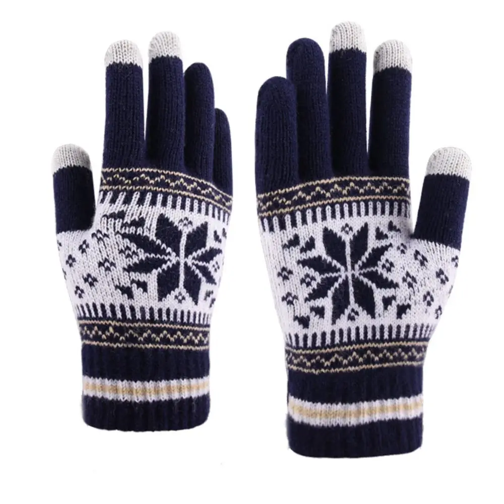 Durable Knitted Snowflake Winter Knitted Gloves Touch Screen Thickened Full Finger Mittens Warm Gloves Winter