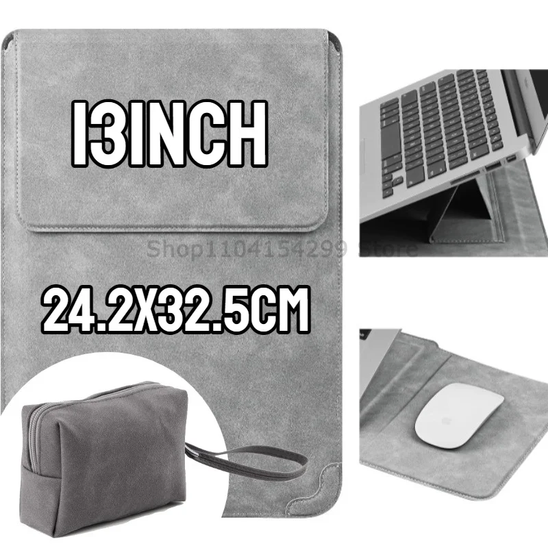 Elegant Portable Leather Laptop Sleeve with Built-in Stand