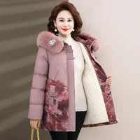 Women's Clothes Middle Aged Women Winter Jacket Long Warm Parkas Female printing Coat Thicken Cotton Padded Hooded Jacket