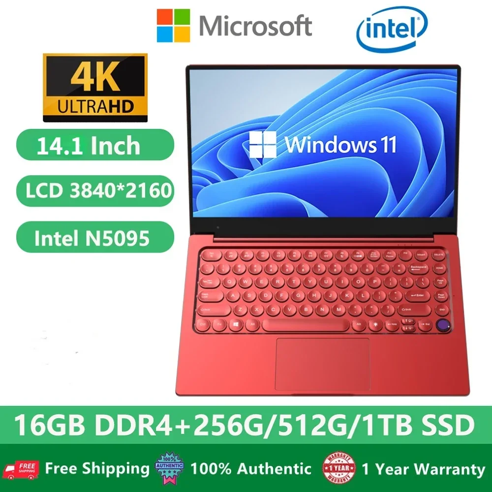 

2023 4K Woman Pink Laptops Win11 Office Business 14" Notebook Netbook Intel Celeron N5095 16GRAM+1TB WiFi Color Backlit Keyboard