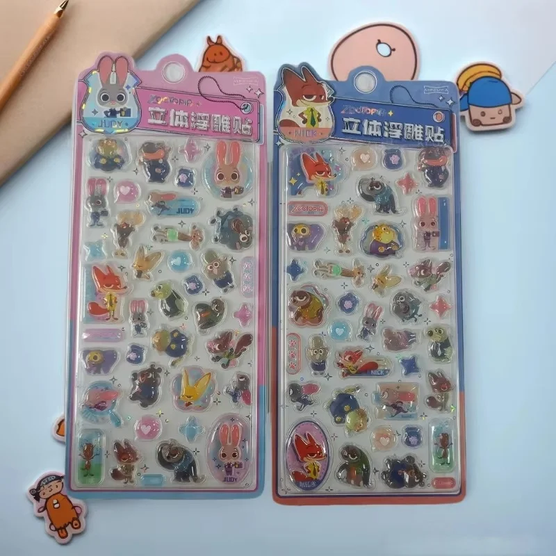 2개입 귀여운 주토피아 3D 입체 크리스탈 스티커, DIY 휴대폰 장식 스티커, 학생 핸드 어카운트 문구 선물