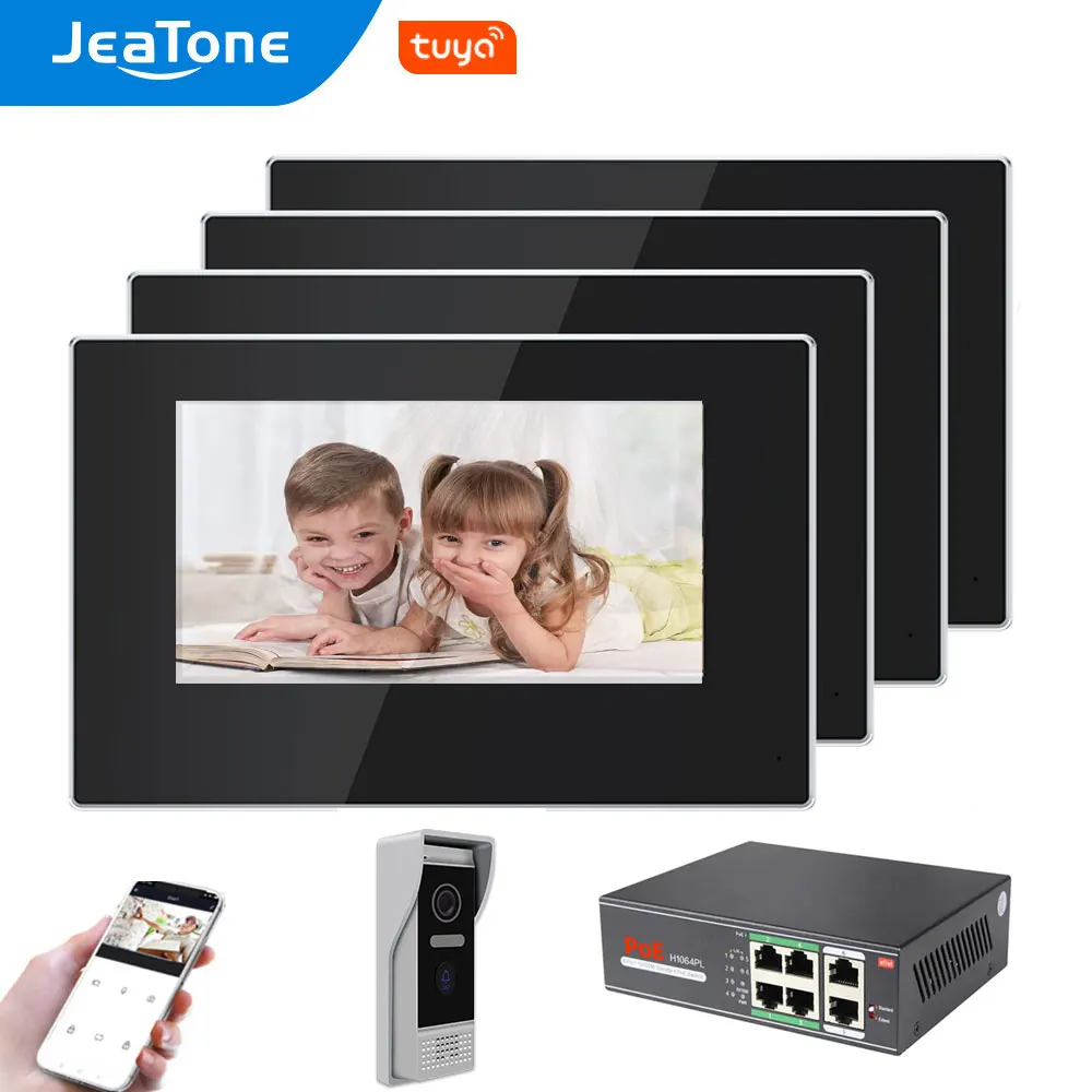 Jeatone-テレビ電話用の7インチインターホン,スマートドアベル,カメラ付きのWi-Fiビデオインターホン,4ポートのpeスイッチ  AliExpress