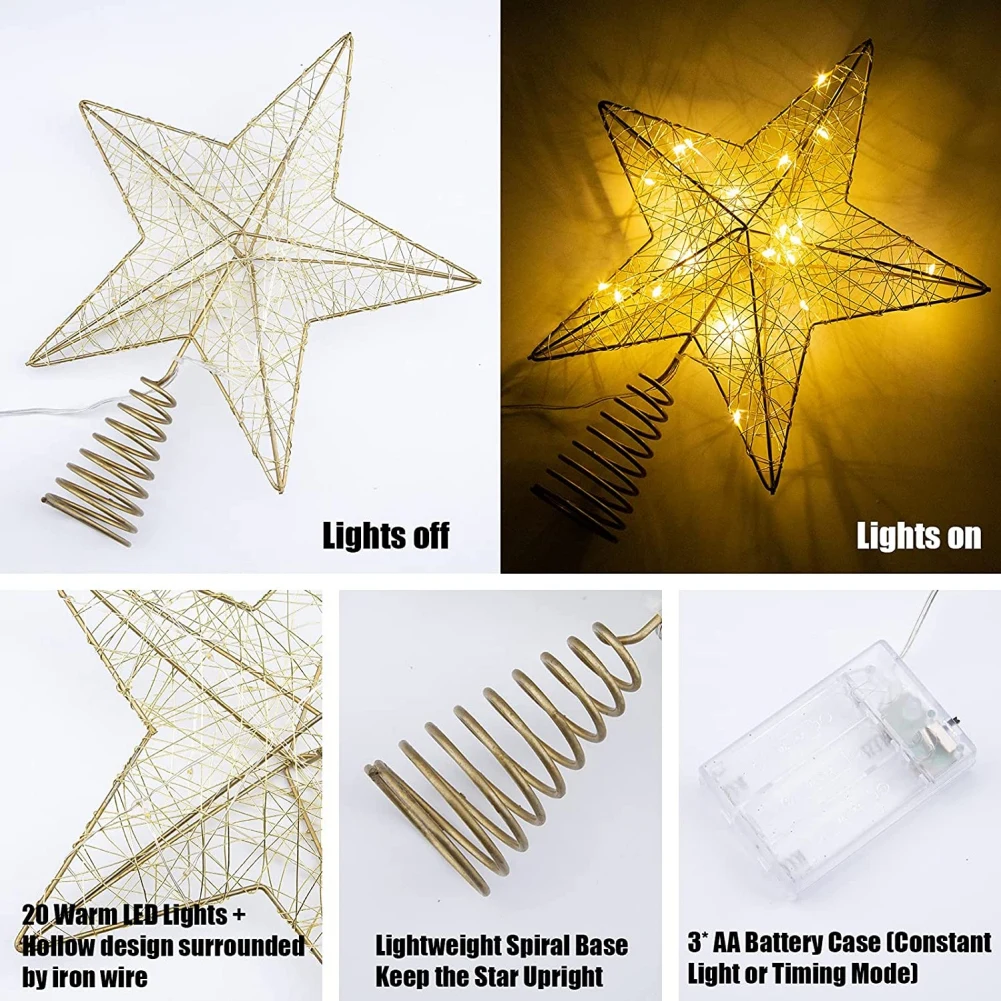 15/20/25cm Gold Christmas Tree Top Iron Star for Xmas Tree Ornaments Top Navidad Noel Natal New Year Party Decoration christmas tree decoration christmas star decoration