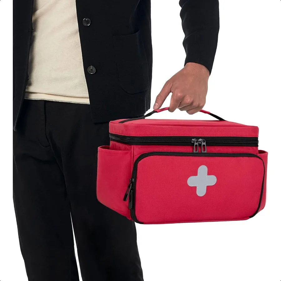 Compact Red Medicine Storage Organizer Bag