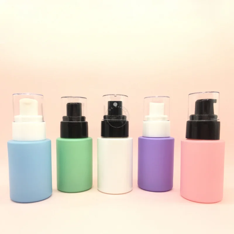 

30ML Colored Frosted Glass Bottles with Black White Plastic Cap Press cosmétique Spray Bottle Travel Sample Storage Container