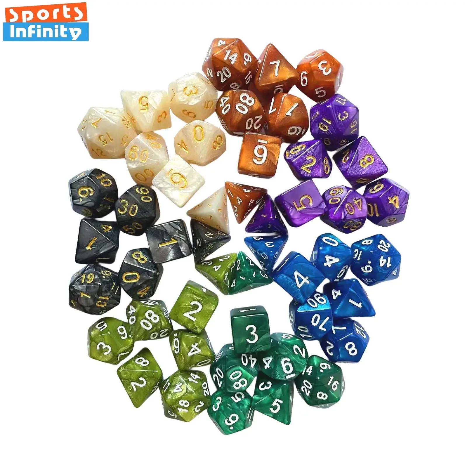 

7 Pcs of New Style Pearl pattern Polyhedral Table Game Digital Dice for TRPG RPG D20 D12 D10 D8 D6 D4 Board Gaming Dnd Dice Set