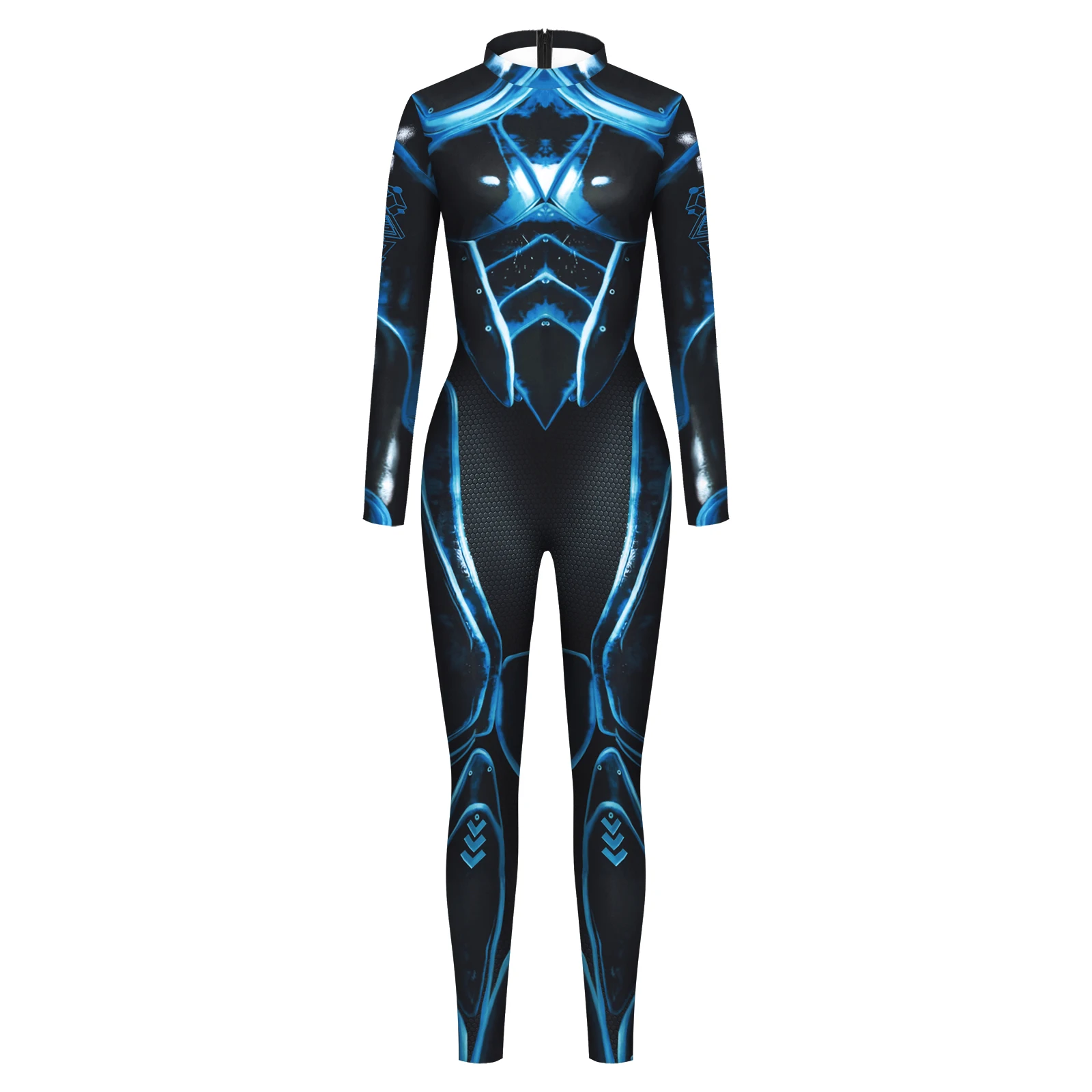 Carnival Blue Fancy Robot Bodysuit Women Funny Cosplay Costume Game Anime Jumpsuit Catsuit Adult Long Sleeve Zentai Clothes
