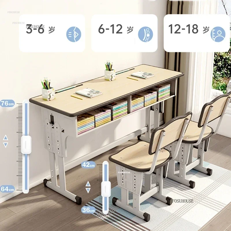 Children Tables Chairs School Remedial Class Desks Home Children Study Table with Bookshelf Double Student Writing Desk Set