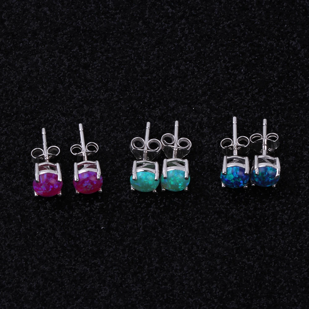 2024 Trendy 925 Silver Stud Earring 6mm Round Gemstone Opal Silver Ear Piercing