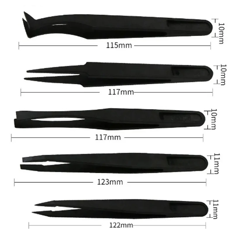 Precision Tweezers Set Carbon Fiber Plastic Upgraded Anti-Static Curved Tweezers for Electronics Laboratory Work Jewelry 5pcs precision tweezers tweezer tool esd anti static tweezers