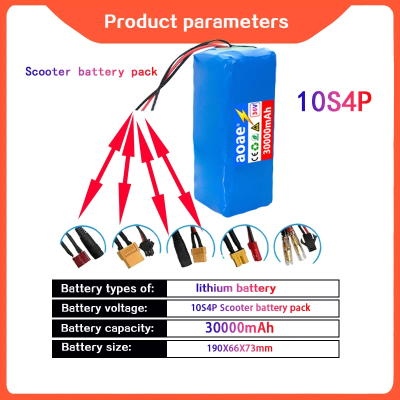 

10S4P high-power 36V 30000mAh 18650 lithium-ion battery pack balance car motorcycle electric bicycle scooter BMS+free shipping