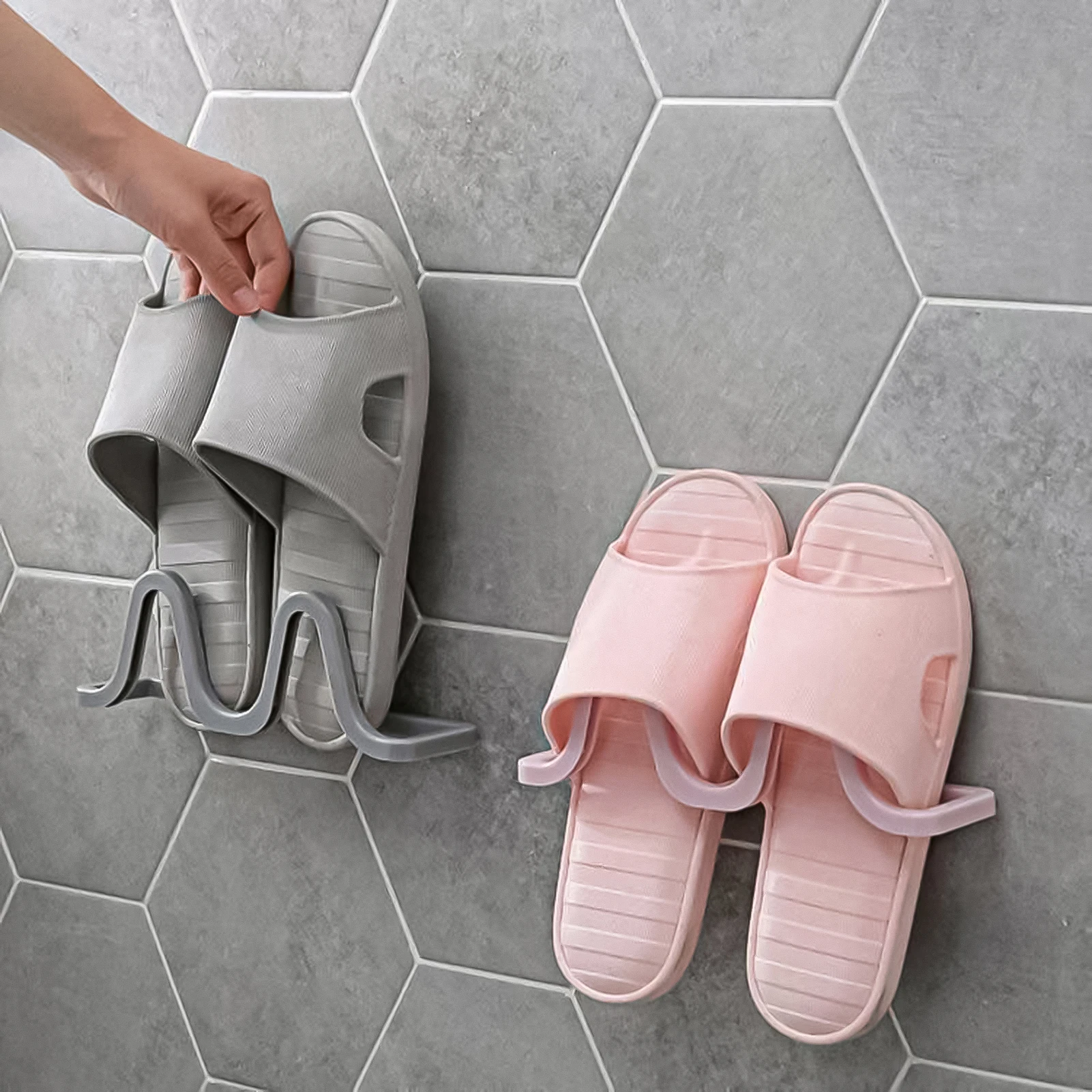 

New Wall Mounted Shoe Rack Bathroom Home Shoe Organizer Space Saving Bathroom No Punching Waterproof Slipper Hanger