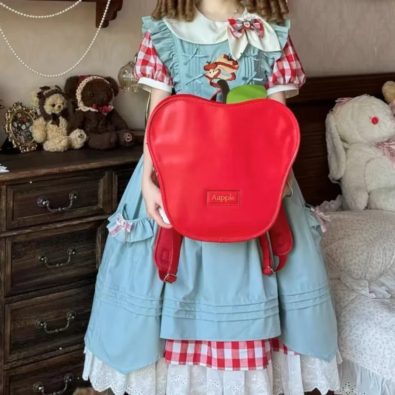 Red Apple Shape Cute Christmas Backpacks Large Capacity Cartoon Shoulder Bags Letter Printed PU Harajuku Bags Trend Women's Bags 5