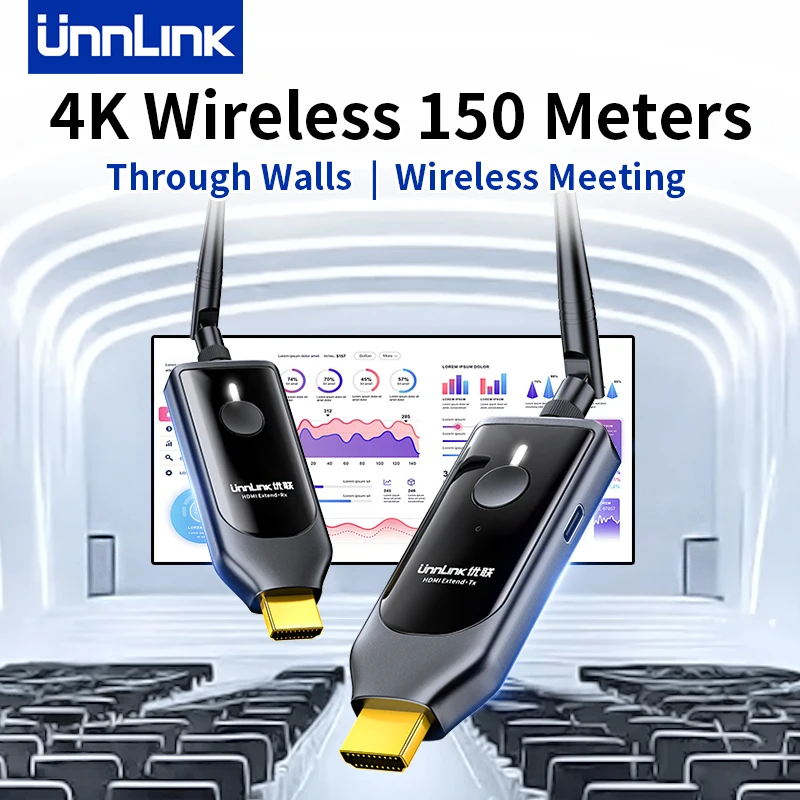 Unnlink 4K 150M/60M Wireless HDMI Video Transmitter Receiver Extender Mirror Adapter For Laptop PC to TV Monitor Projector