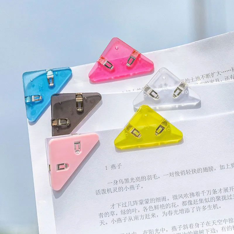 Paper Clip Corner Paper Clips Prevent Books Curling Triangle File Corner Clip Bookmark Colorful Document Clip Protection Book Page paper clip