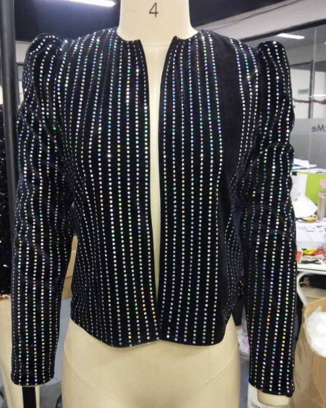 2023 Autumn Daily Casual Temperament Commuter Fashion Elegant Cardigan Slim Fitting Studded Striped Long Sleeve Coat for Women