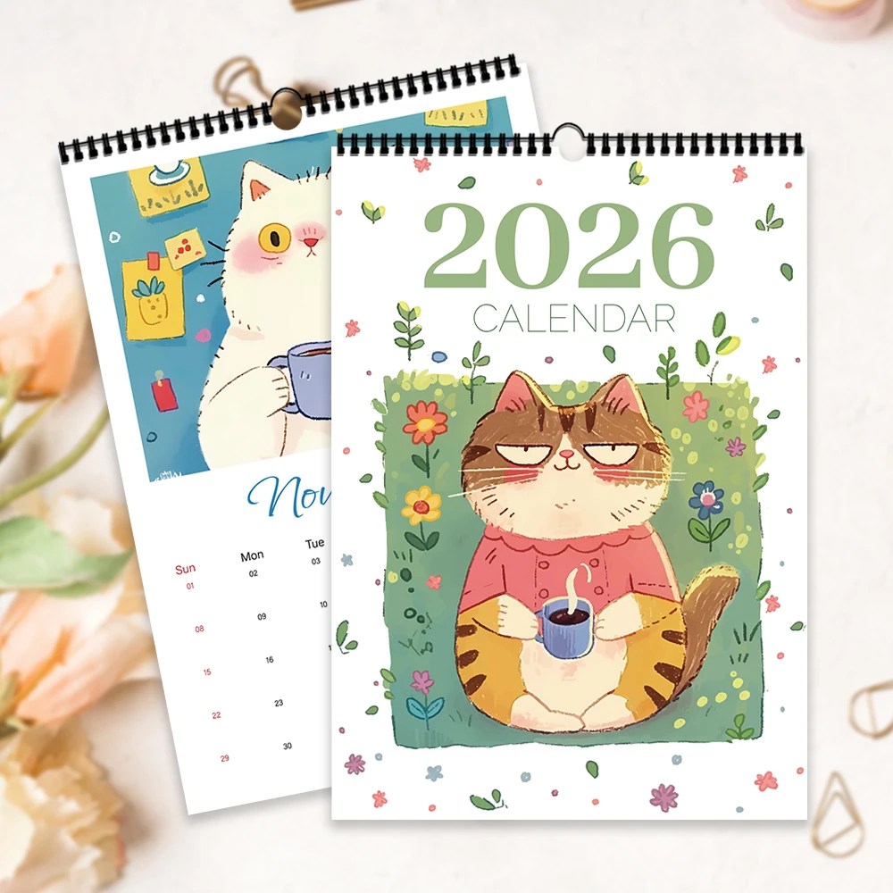 2026 Calendar Cute cat illustrations Wall Calendar 12 Month Monthly Planner Jesus Calendar