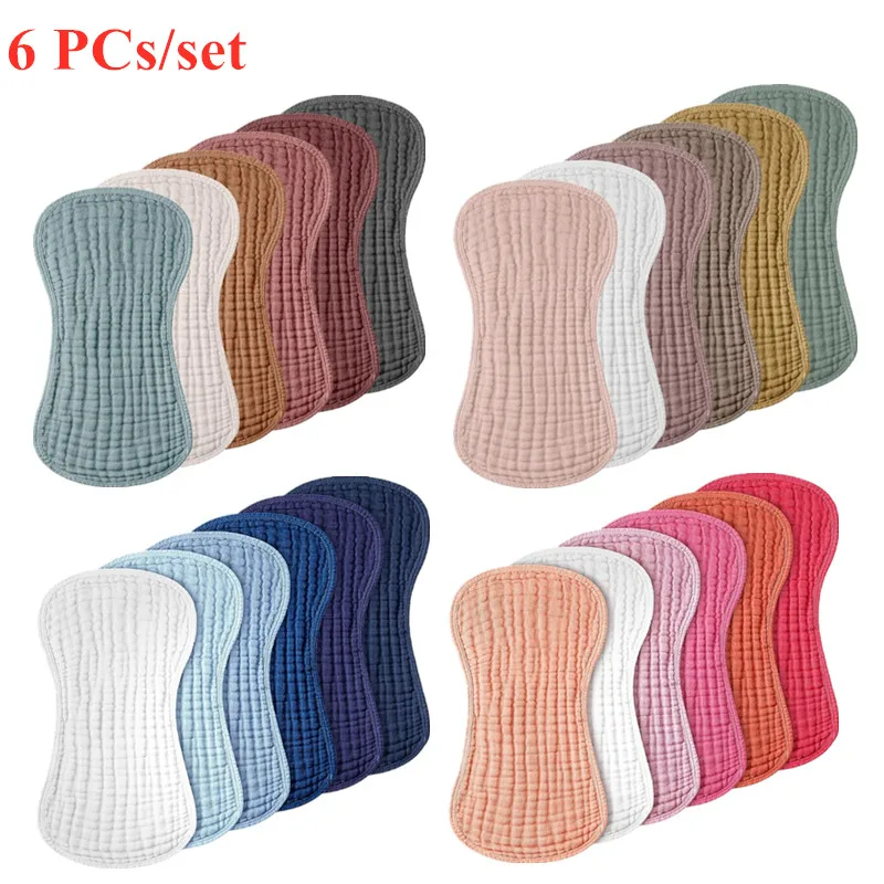 

6 PCs Solid Colour Gauze Baby Bibs 6 Layers Cotton Muslin Newborn Feeding Burp Cloth Saliva Towel Soft Absorbent Kids Face Towel