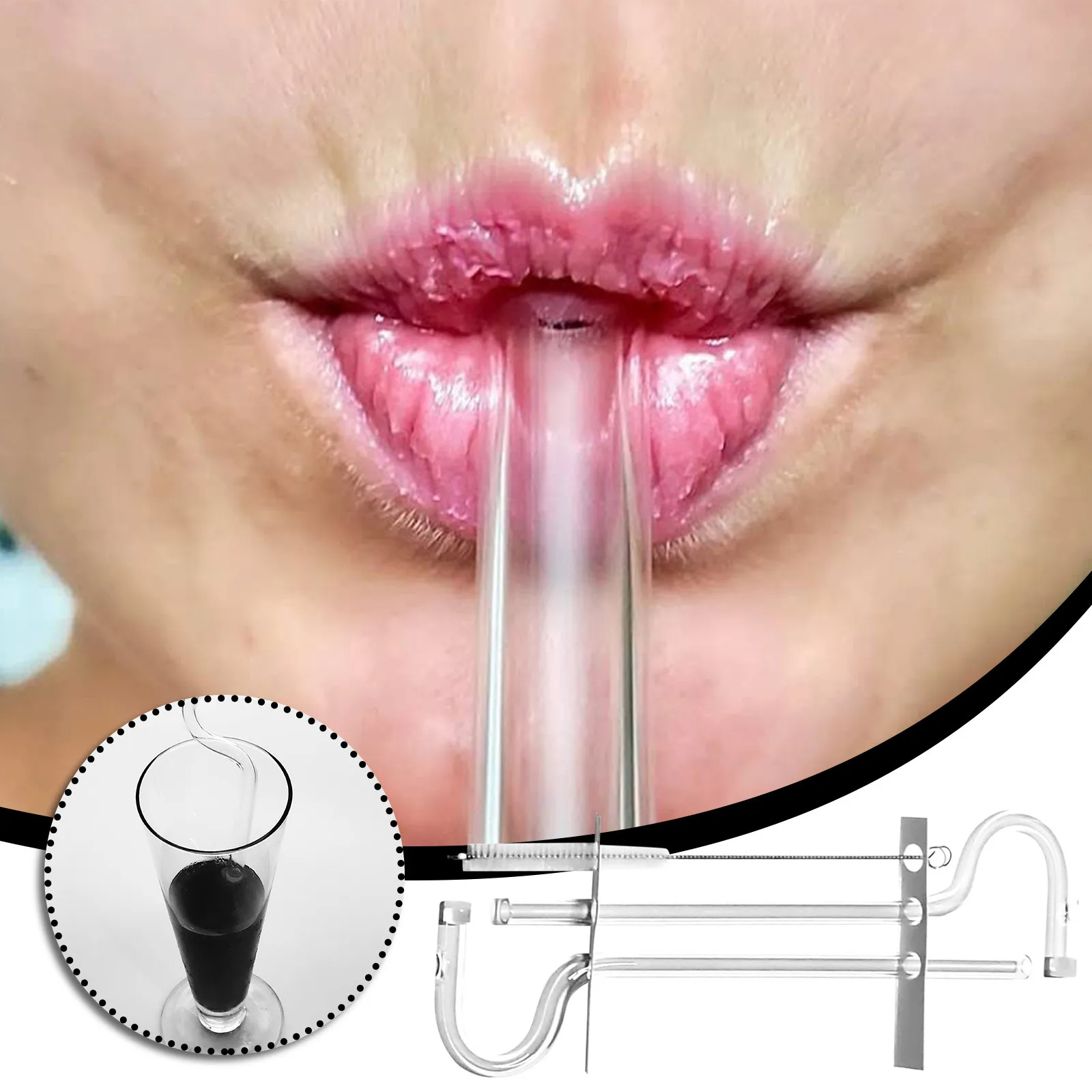 Reusable Glass Drinking Straw Flute Style Design For lips Horizontally Set Of 2