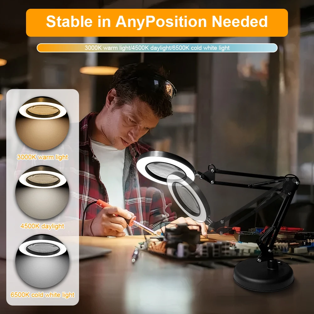 10X LED Lamp Magnifier 360 Rotation Desk Light Magnifier 3 Color Modes Desk Magnifier Lamp for Crafts Jewelry Painting Sewing