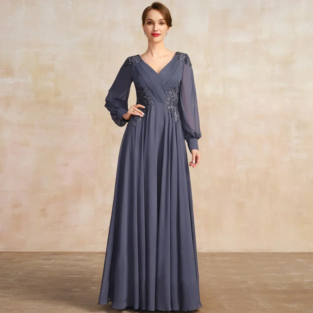 white christmas dresses Simple V Neck Chiffon Split Floor Length Mother Of The Bride Dresses –  Pandrodressy main image 0