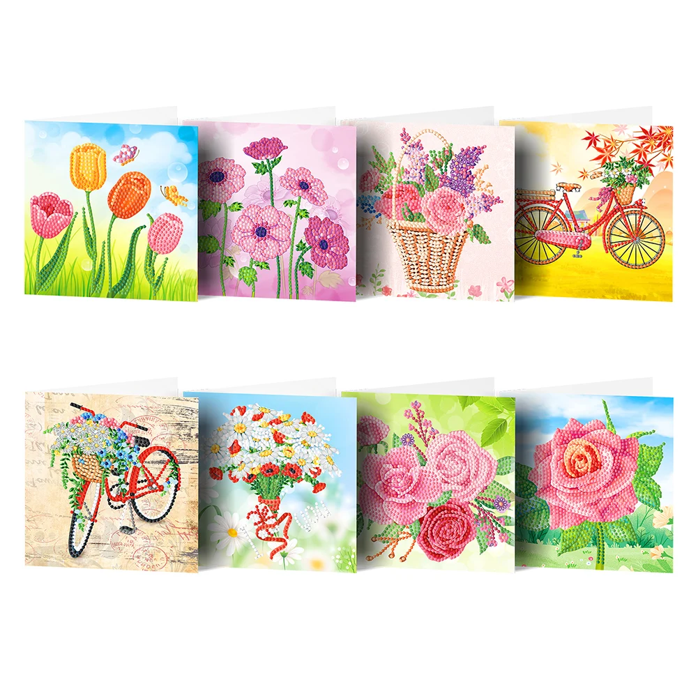Confezione da 8 biglietti di auguri per pittura a mosaico 5D fai da te per adulti serie di Natale rotonda trapano cristallo arte artigianale pittura di numero kit regalo amici