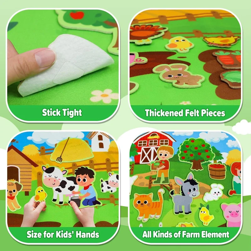Animali da fattoria Set da tavolo in feltro Storytelling Kit da gioco interattivo per l'apprendimento precoce Appeso a parete Puzzle Giocattoli regalos de bambini - immagine 3