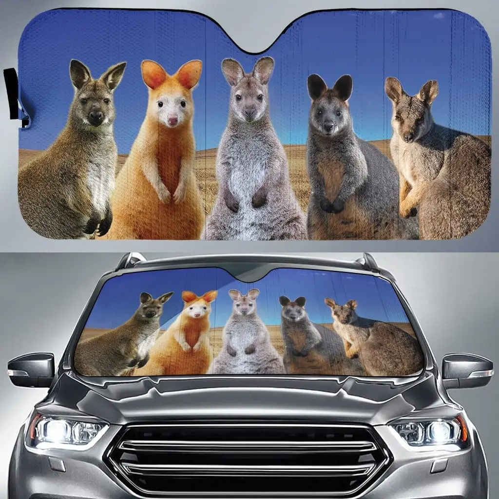 

Funny Kangaroos Family Wallabie Lover Car Sunshade, Kangaroo Auto Sunshade for Car Decor, Wallabie Lover Gift, Car Windshield Du