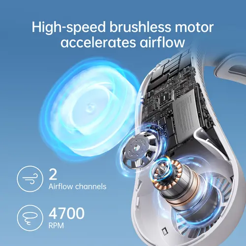 JISULIFE Portable Neck Fan Upgraded, 5000mAh Battery, Necksupport, 5 Speeds Gears Adjustment, Outdoor Wearable Hands-Free Fan - Image 2
