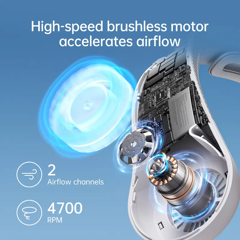 JISULIFE Portable Neck Fan Upgraded, 5000mAh Battery, Necksupport, 5 Speeds Gears Adjustment, Outdoor Wearable Hands-Free Fan - Image 2