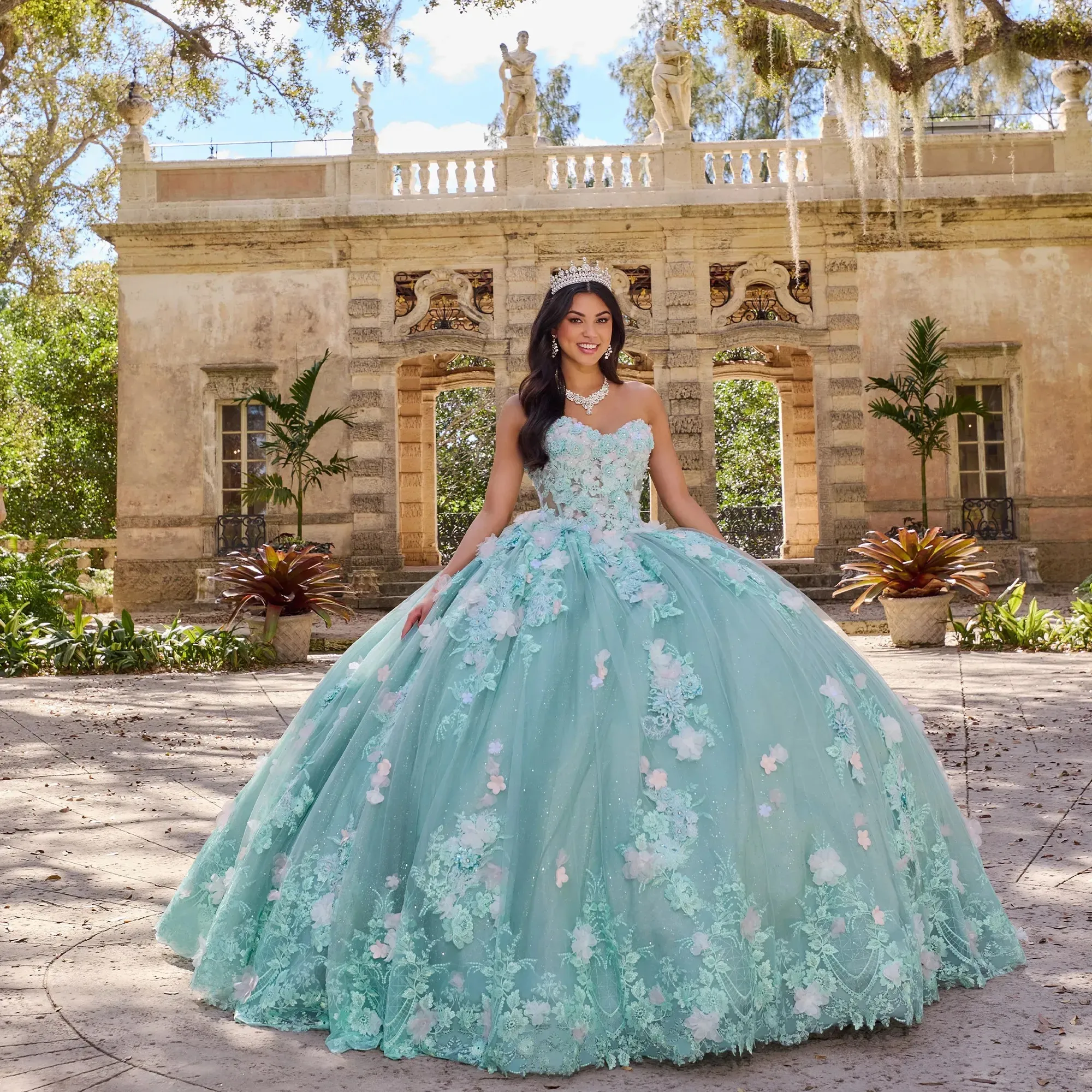 

Mint Green Charro Quinceanera Dresses Ball Gown Sweetheart Tulle Appliques Flowers Puffy Mexican Sweet 16 Dresses 15 Anos