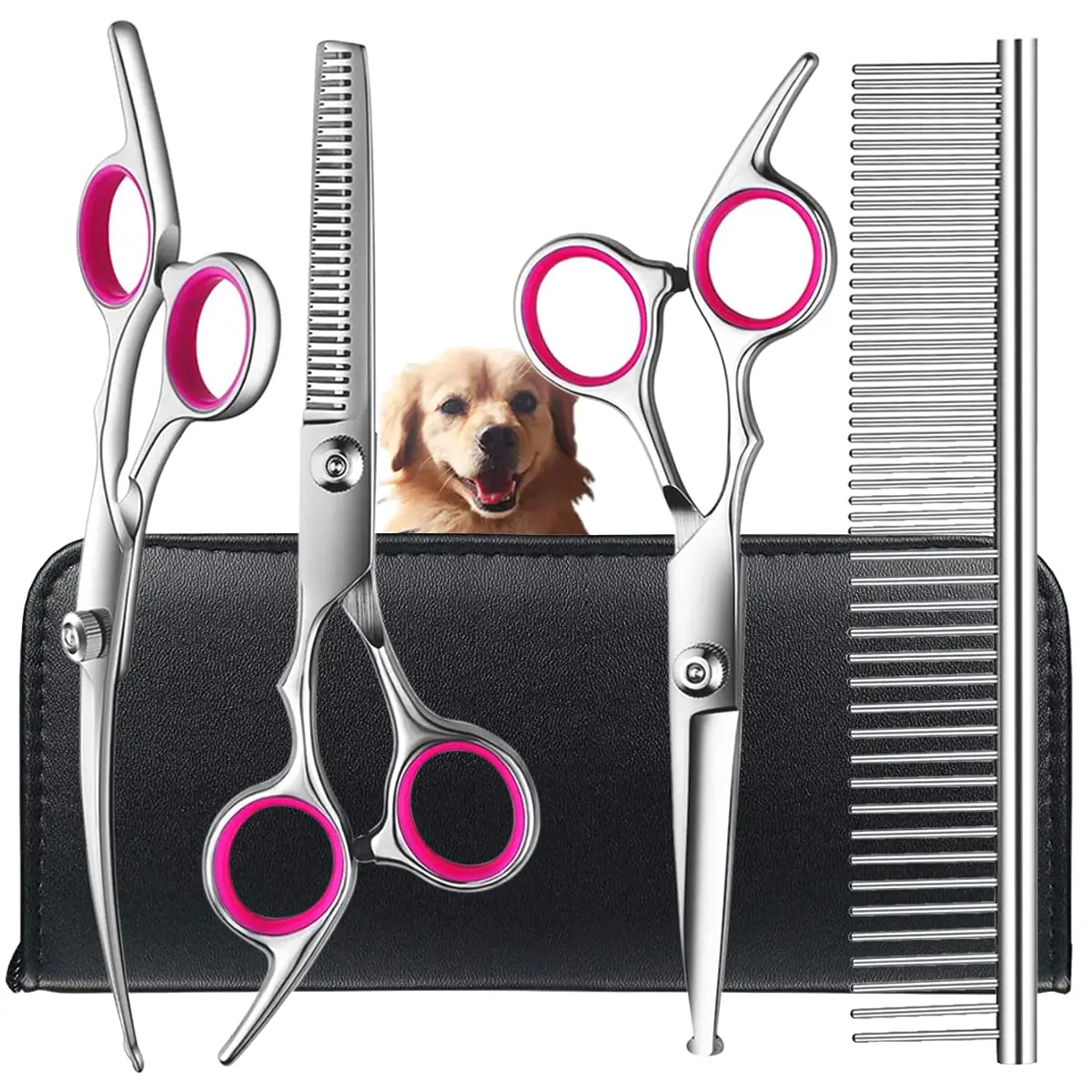 Dog Grooming Scissors 4pcs with Safety Round Tip Stainless Steel Set for Precise Trimming and Shaping Ideal for All Breeds