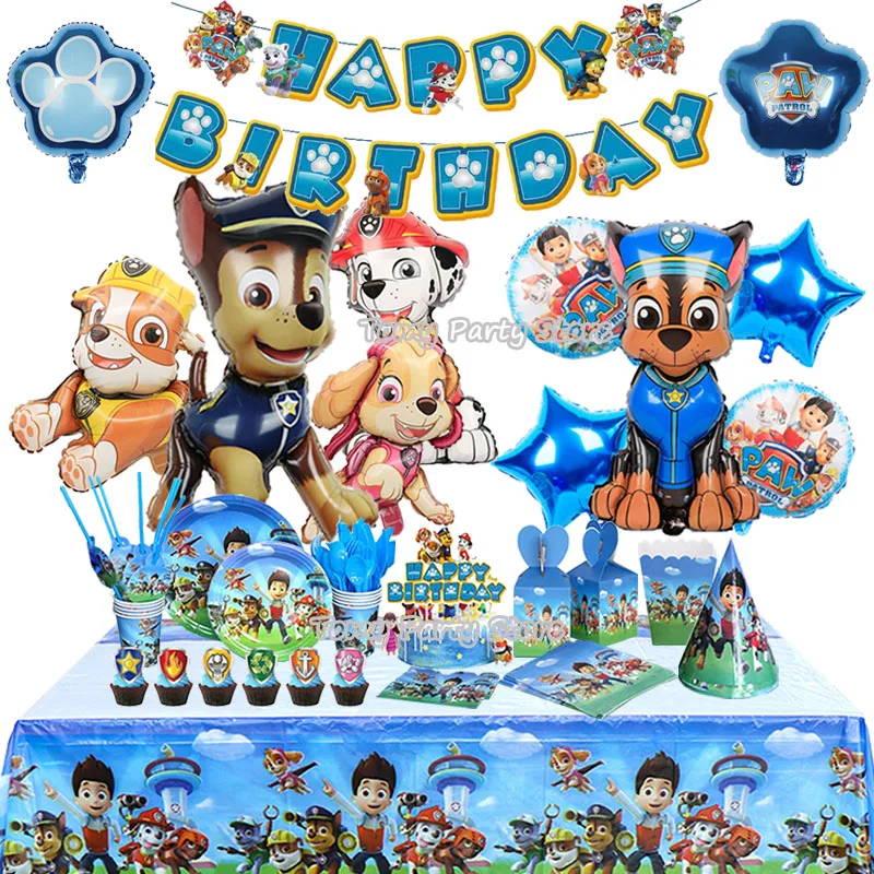 PAW Patrol Birthday Party Decoration Toy Hat Kids Gift Aluminum Foil Balloon Dog Chase Marshall Skye Rubble Disposable Tableware