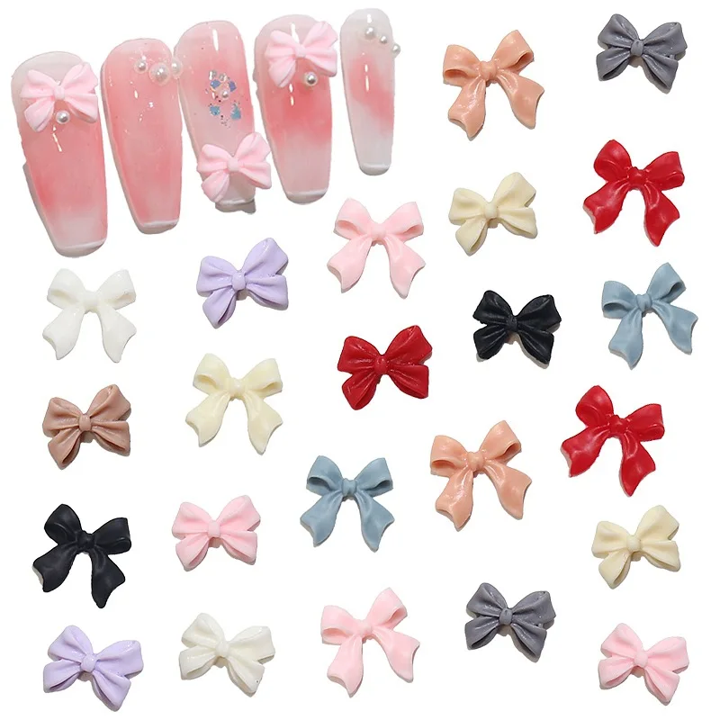 100Pcs 매트 Bowtie 수지 네일 매력 판매 우아하고 요정 같은 매니큐어 룩을위한 3D 일본식 네일 아트 액세서리