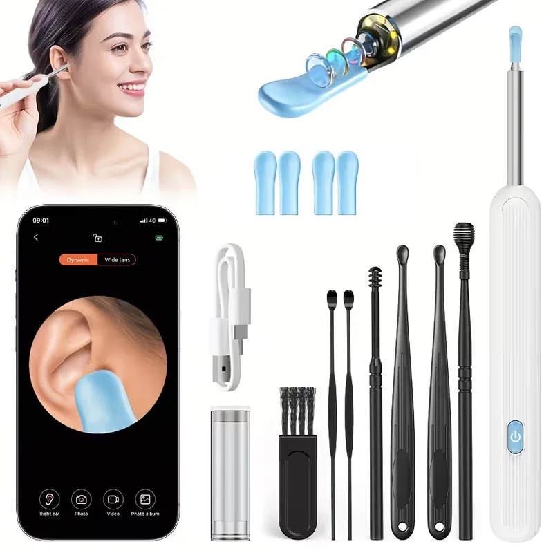 Wax Kit With Camera Light 6 Spoons Smart Rechargeable Cleaner Safe And Easy To Use Home Ear Cleaning Tool_voghion.com