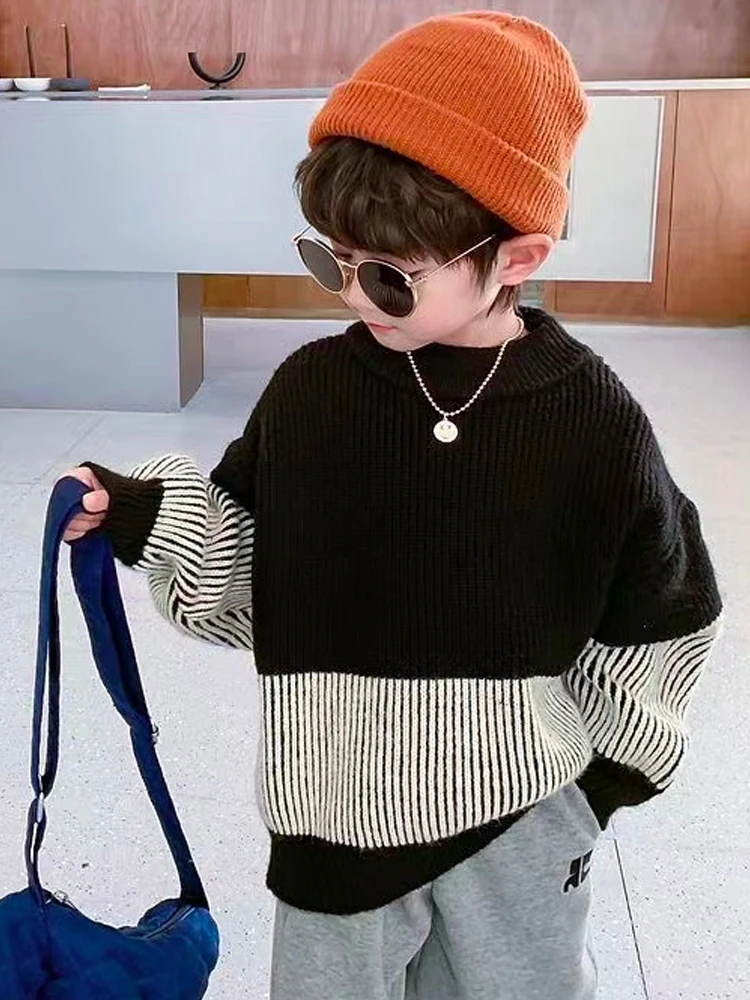 

Boys' Warm Knitted Shirt Children's Casual Sweater Trend 2023 Winter Kids Christmas Sweater Knitwear Children Top