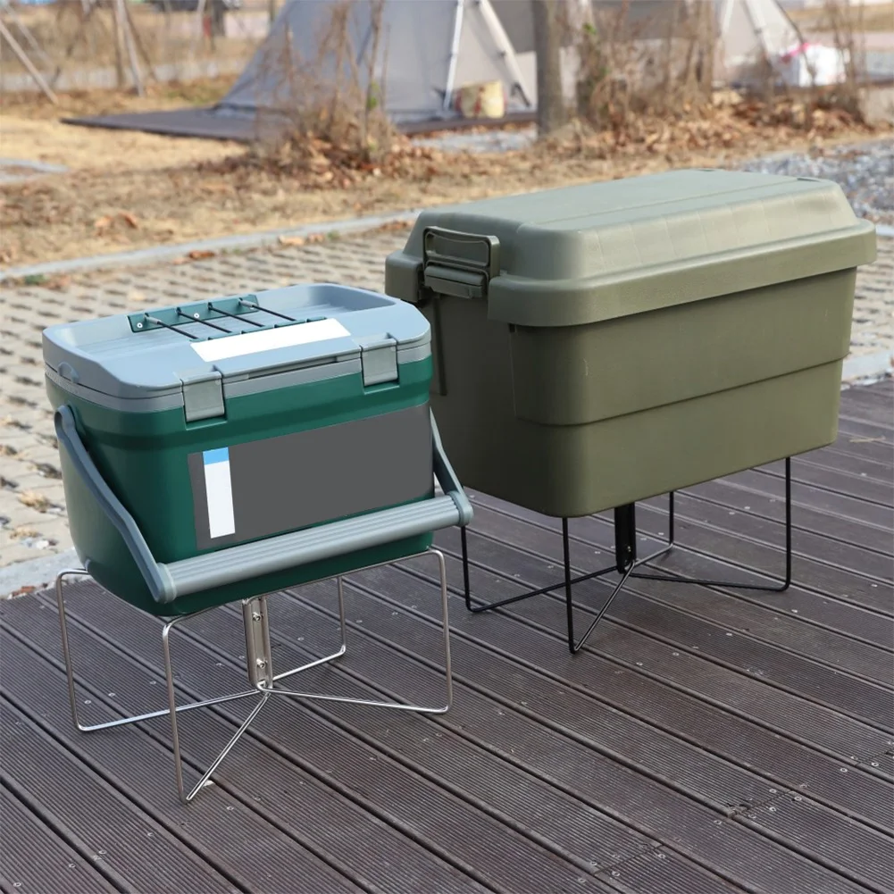 Ice Box Holder Foldable Outdoor Camping Ice Box Holder Rack Stainless Steel Cooler Leg for Cooking Fishing BBQ Picnic