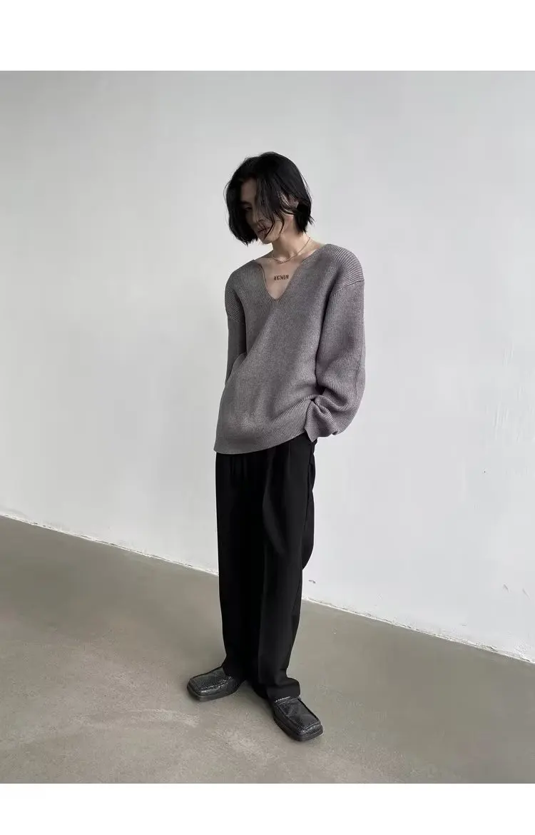 Description Picture 5 of itemSweaters Men Advanced V-neck All-match Japanese Style Harajuku Long Sleeve Streetwear Temperament Knitwear Pullovers Autumn New