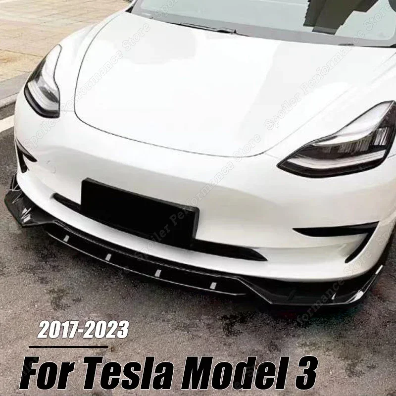 

Gloss Black ABS Plastic Car Front Bumper Lip Splitter Spoiler Diffuser Guard Body Kits Trim for Tesla Model 3 2017-2023