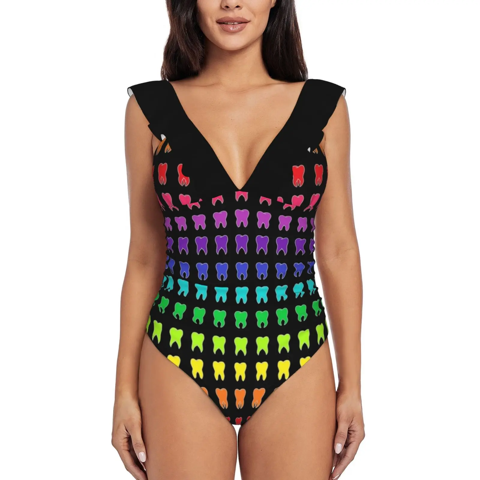 

Слитный купальник с радужными зубцами, высококачественный купальник, монокини с принтом пуш-ап, летний купальный костюм, купальный костюм с радужными зубцами