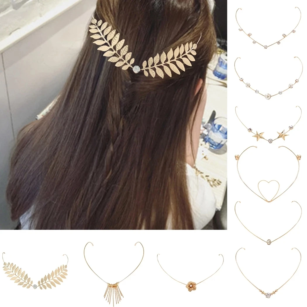 New Pearl Diamond Tassel Back Hold Hair Band For Women Headbands Crystal Alloy Hairbands Flowers Stars Headwear Girls Headdres
